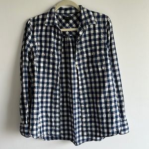 J. Crew blue and white gingham button up shirt